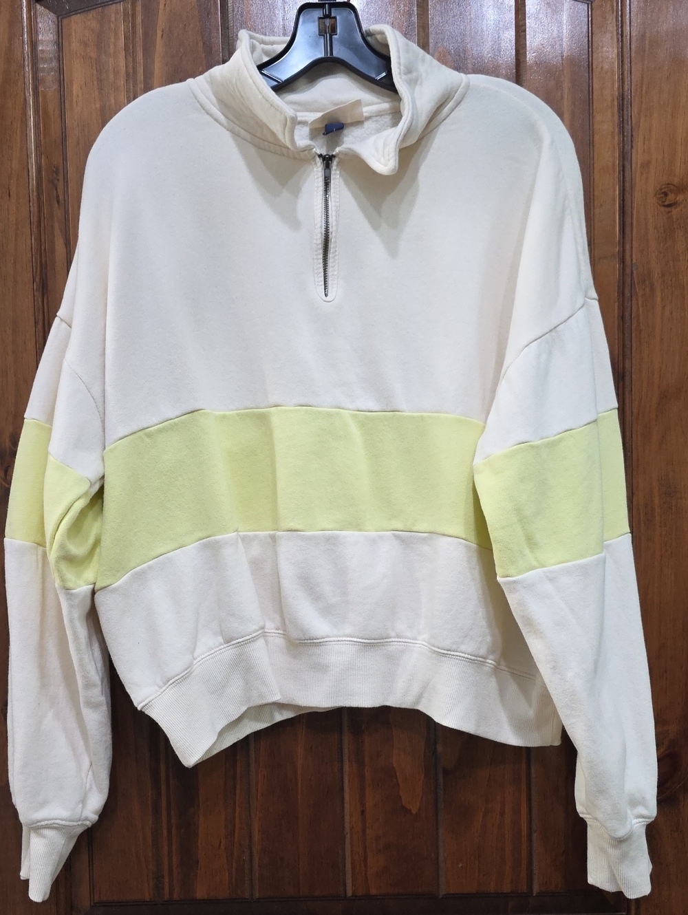Universal Thread Ivory Half-Zip Sweatshirt with Lemon Stripe
